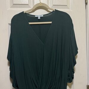 She + Sky Dark Green V-Neck Draped Blouse